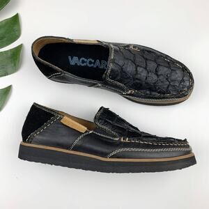 Vaccari Loafers Black Leather Pirarucu Slip On Shoes Casual Men's 10